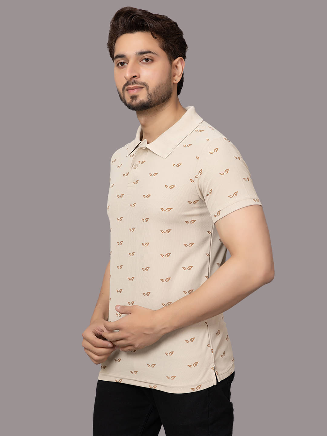     			TRIUS Men Cotton Blend Regular Fit Printed Polo T Shirt ( Beige )