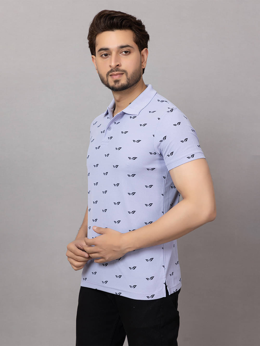     			TRIUS Men Cotton Blend Regular Fit Printed Polo T Shirt ( Lavender )