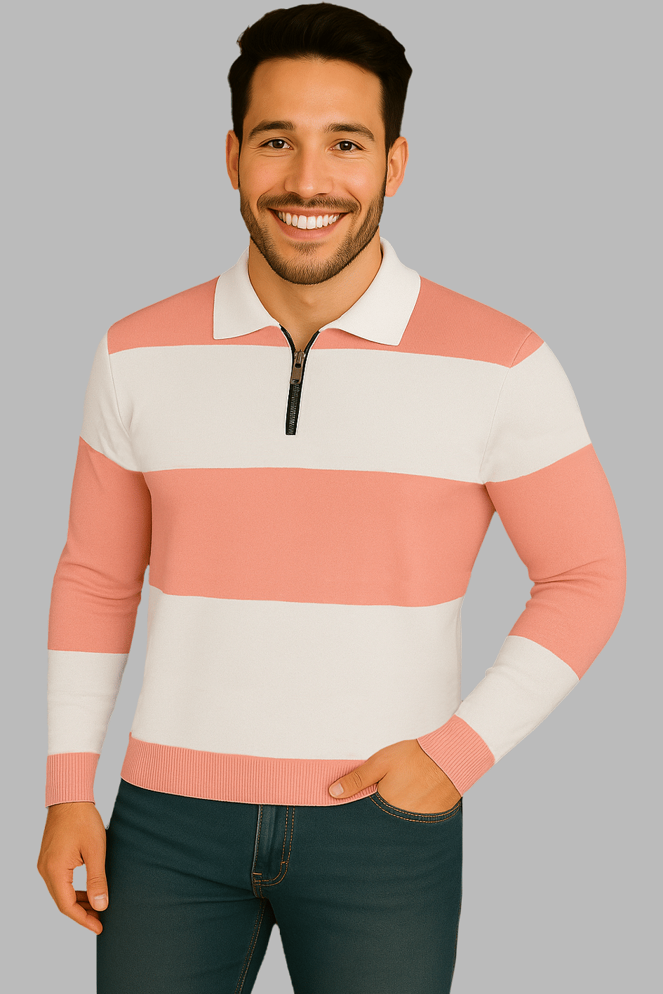     			Try This Men Cotton Blend Regular Fit Colorblock Polo T Shirt ( Pink )
