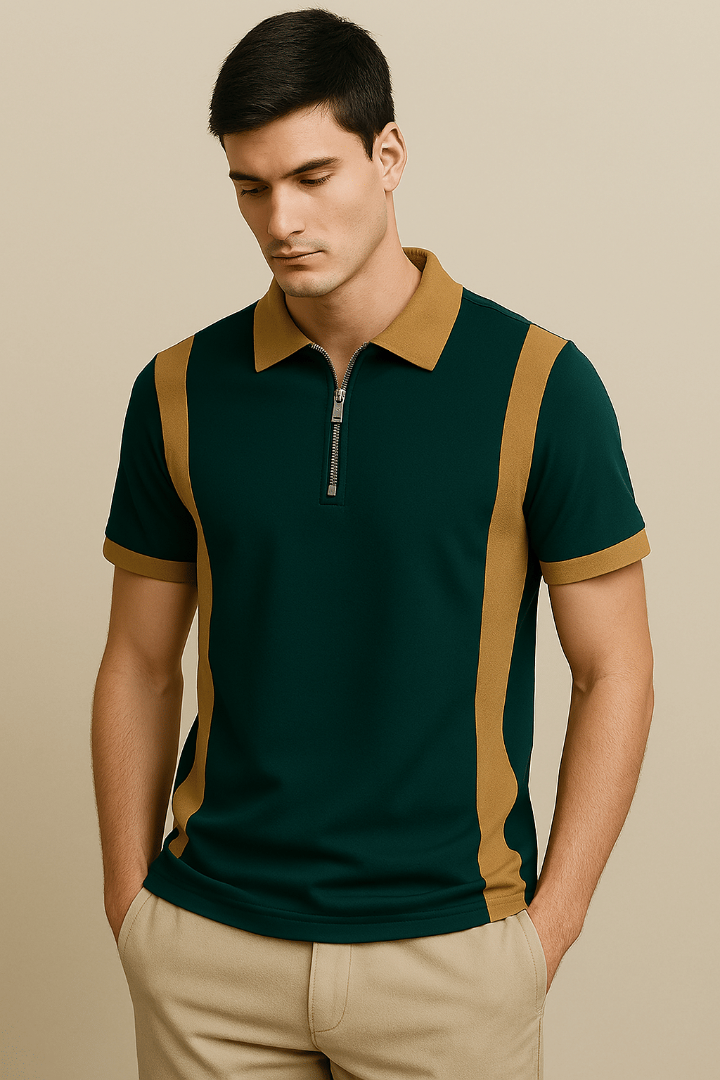     			Try This Men Cotton Blend Regular Fit Colorblock Polo T Shirt ( Green )