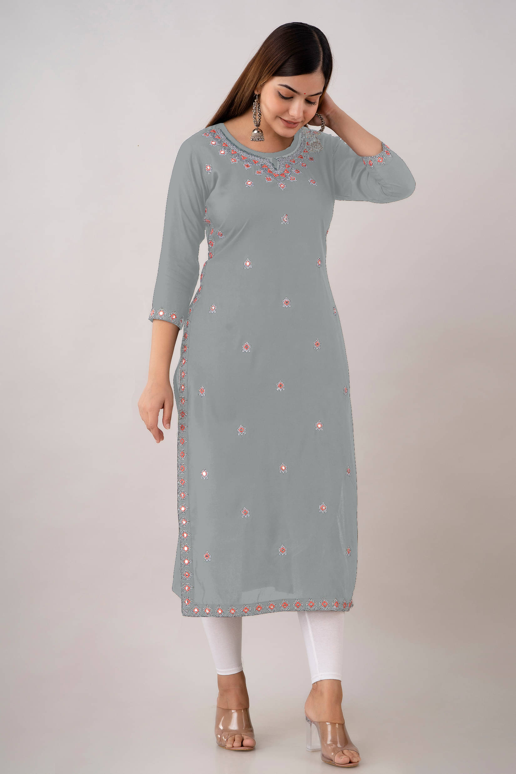 Udati Kaliya Women's Rayon Embroidered Straight Kurti - ( Grey ) Udati Kaliya Women's Rayon Embroidered Straight Kurti - ( Grey )