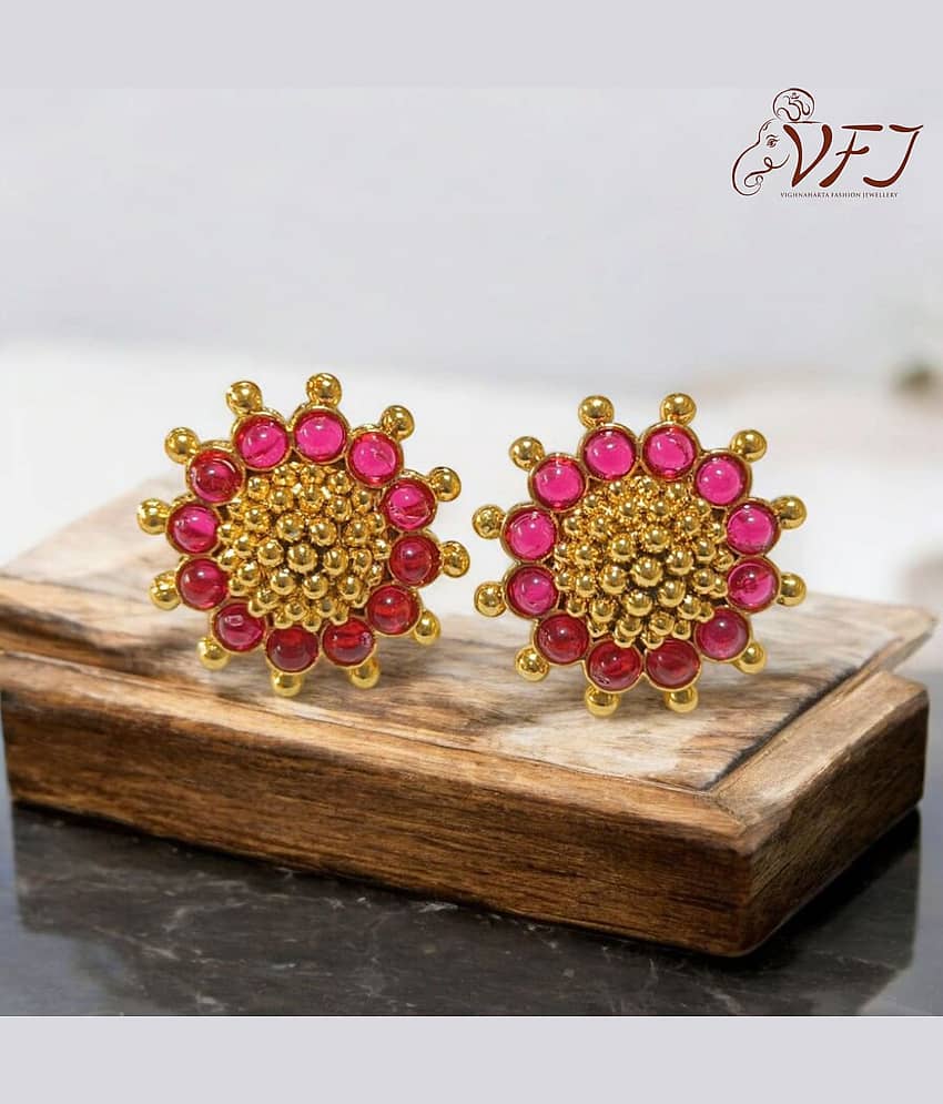 Vighnaharta Golden Stud Earrings ( Pack of 1 ) - Earrings | Buy online on ZillyBuy
