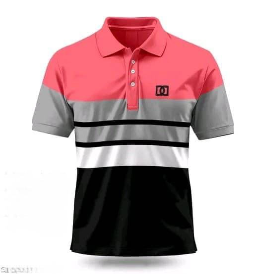     			WELCRON Men Cotton Blend Slim Fit Striped Polo T Shirt ( PINK )