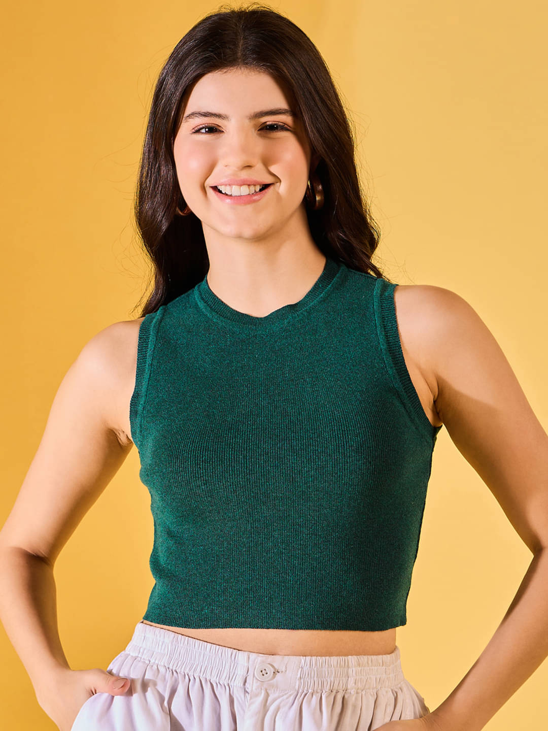 femea Women's Cotton Blend Crop Top ( Khaki )     			femea Women's Cotton Blend Crop Top ( Khaki )