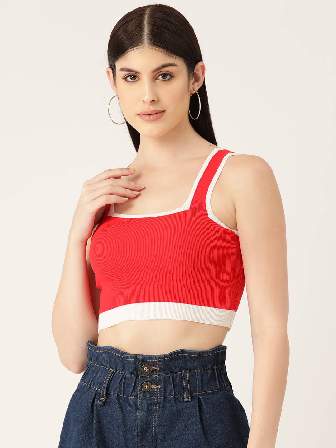     			femea Women's Cotton Blend Crop Top ( Red )