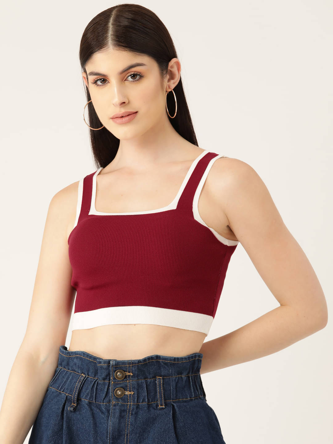femea Women's Cotton Blend Crop Top ( Wine )     			femea Women's Cotton Blend Crop Top ( Wine )