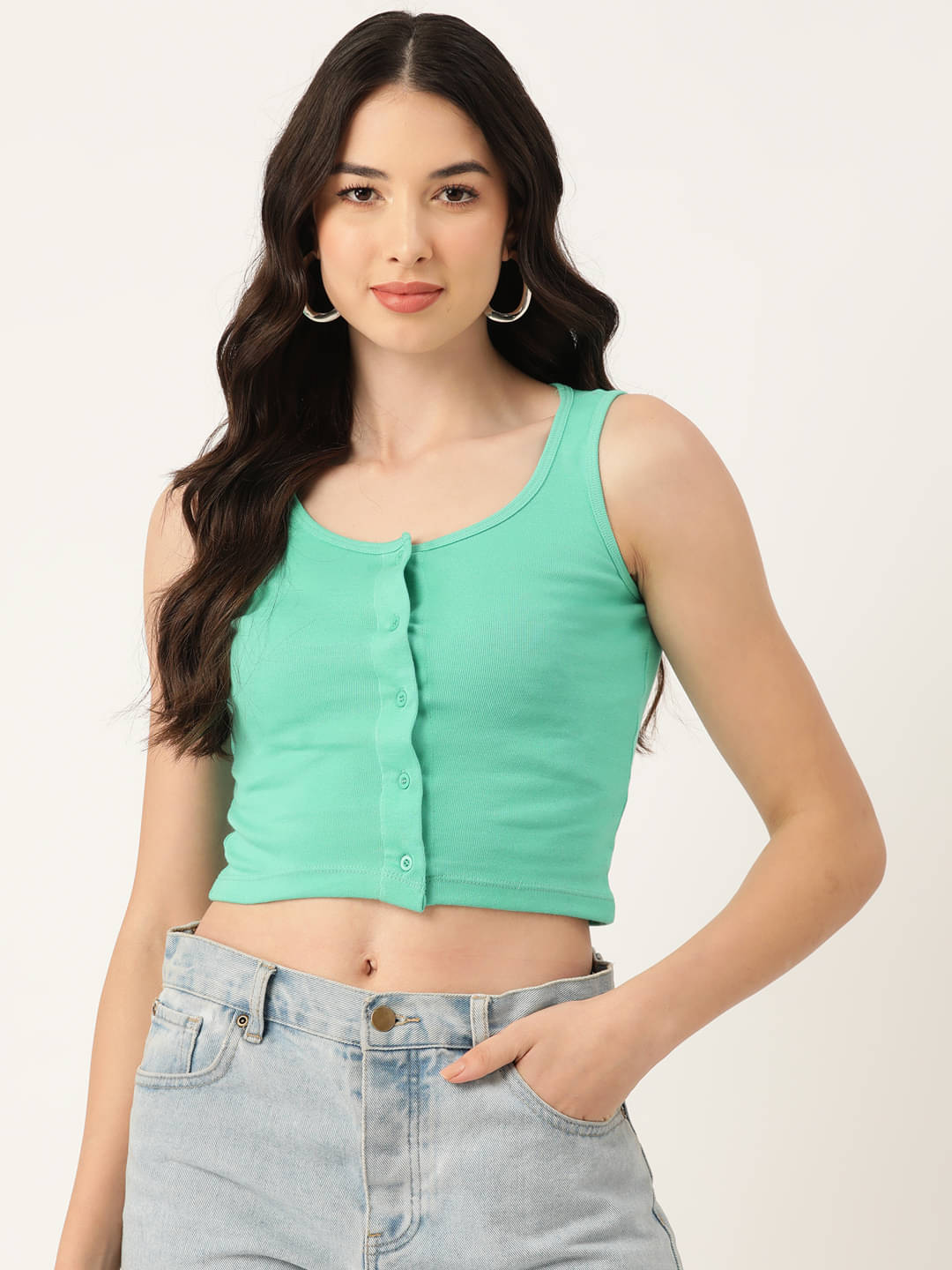 femea Women's Cotton Crop Top ( Green ) femea Women's Cotton Crop Top ( Green )