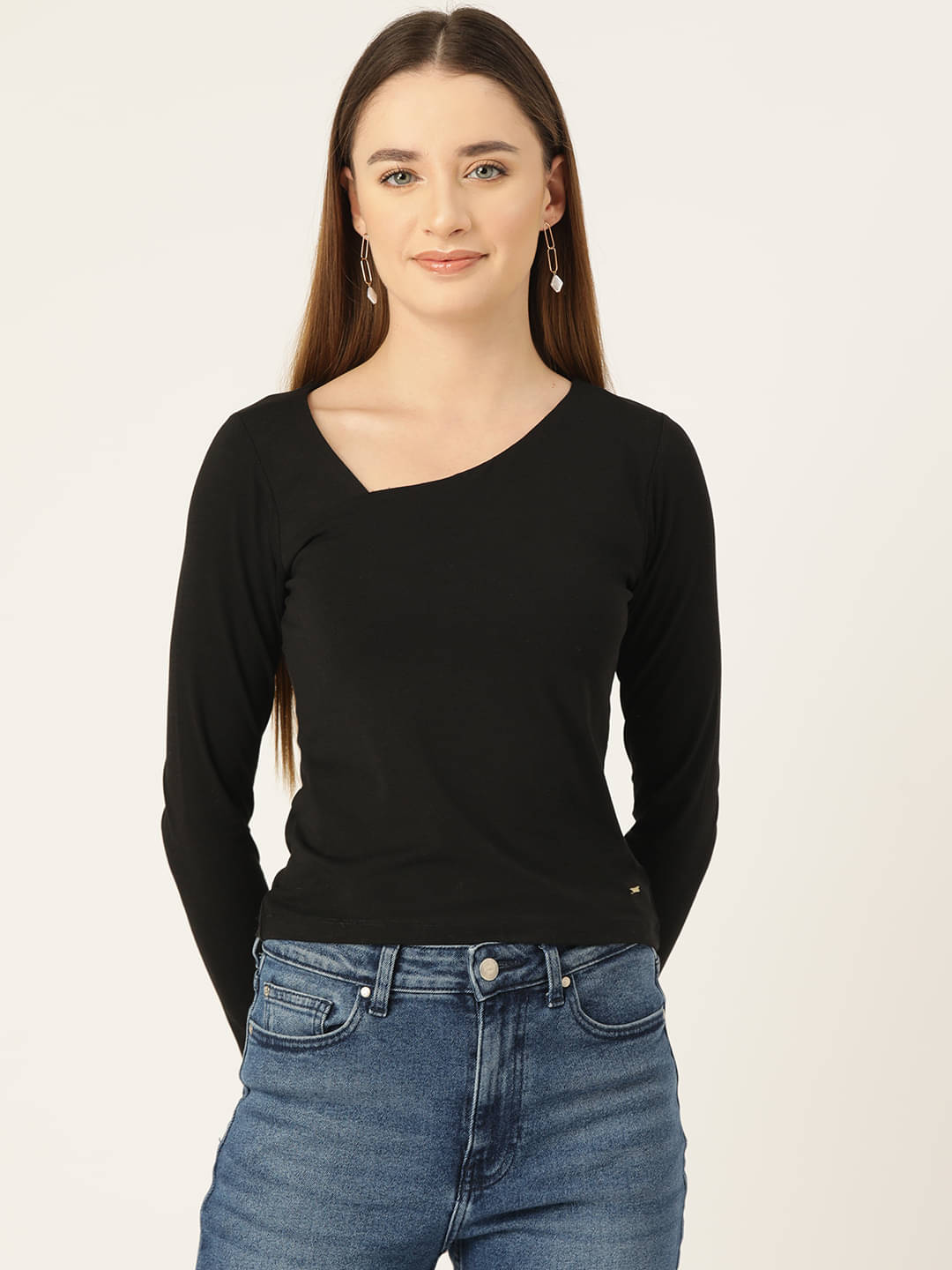     			femea Women's Cotton Regular Top ( Black )