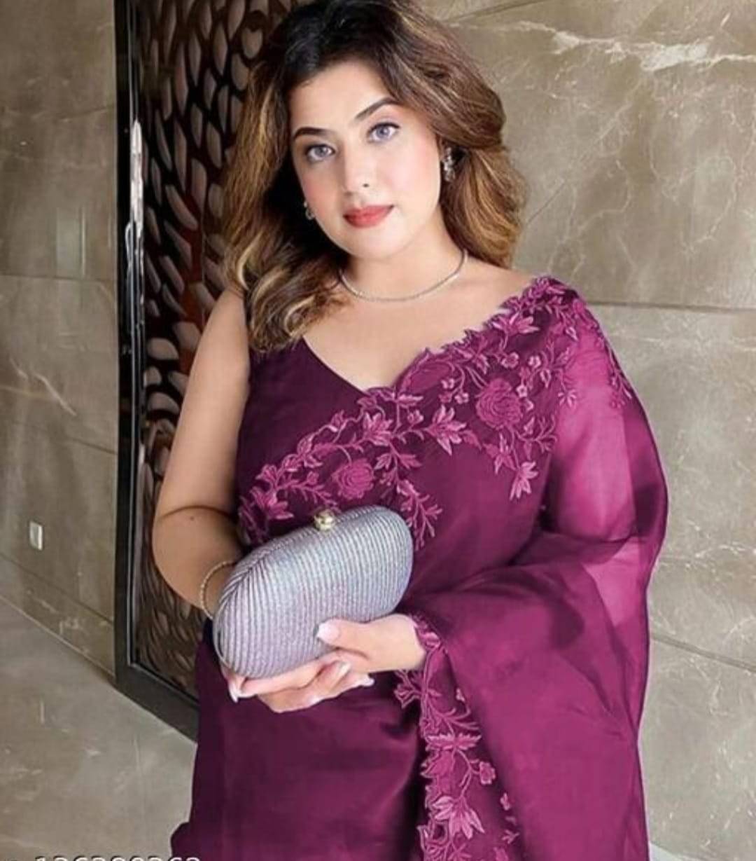 krishna trends Organza Embroidered Chikankari Saree With Unstitched Blouse Piece ( Purple )     			krishna trends Organza Embroidered Chikankari Saree With Unstitched Blouse Piece ( Purple )