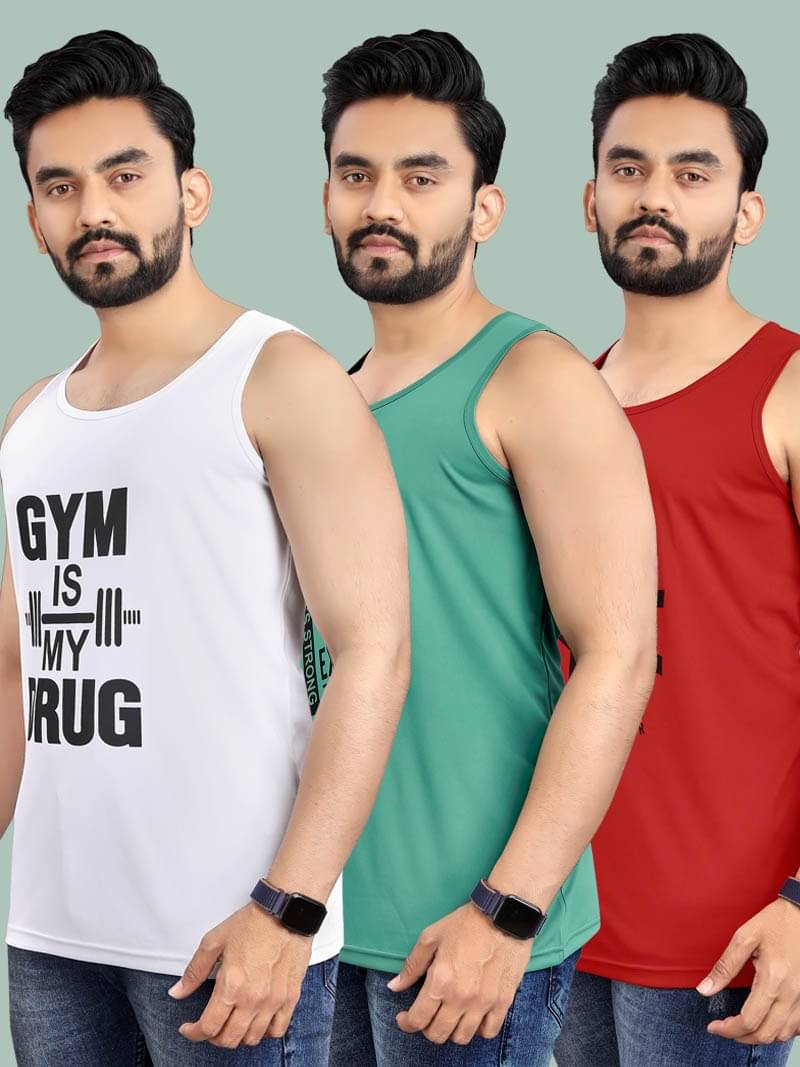 ADWYN PETER Pack of 3 Lycra Gym Vest For Men ( Multicolor1 ) ADWYN PETER Pack of 3 Lycra Gym Vest For Men ( Multicolor1 )