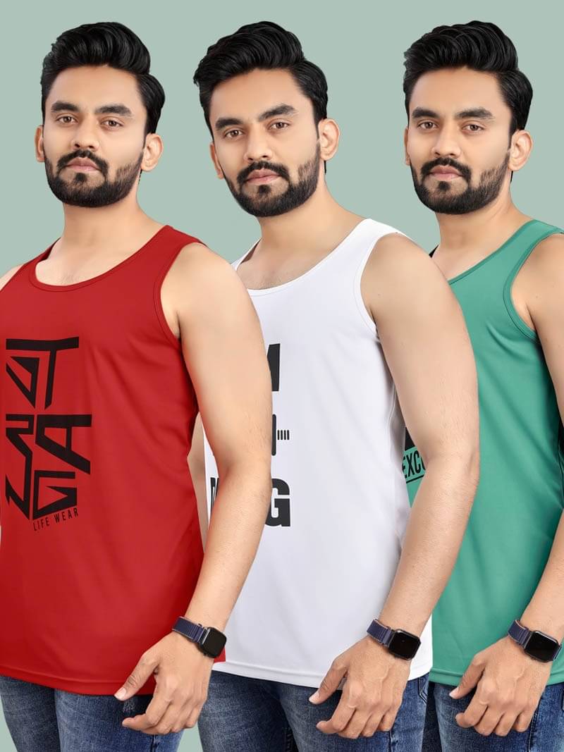 ADWYN PETER Pack of 3 Lycra Gym Vest For Men ( Multicolor2 ) ADWYN PETER Pack of 3 Lycra Gym Vest For Men ( Multicolor2 )