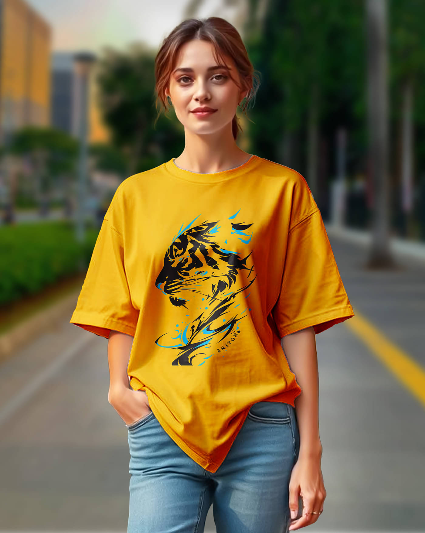 AUSK Women's Oversized Printed Round Neck Cotton Blend T-Shirt ( Mustard , Pack of 1 ) AUSK Women's Oversized Printed Round Neck Cotton Blend T-Shirt ( Mustard , Pack of 1 )