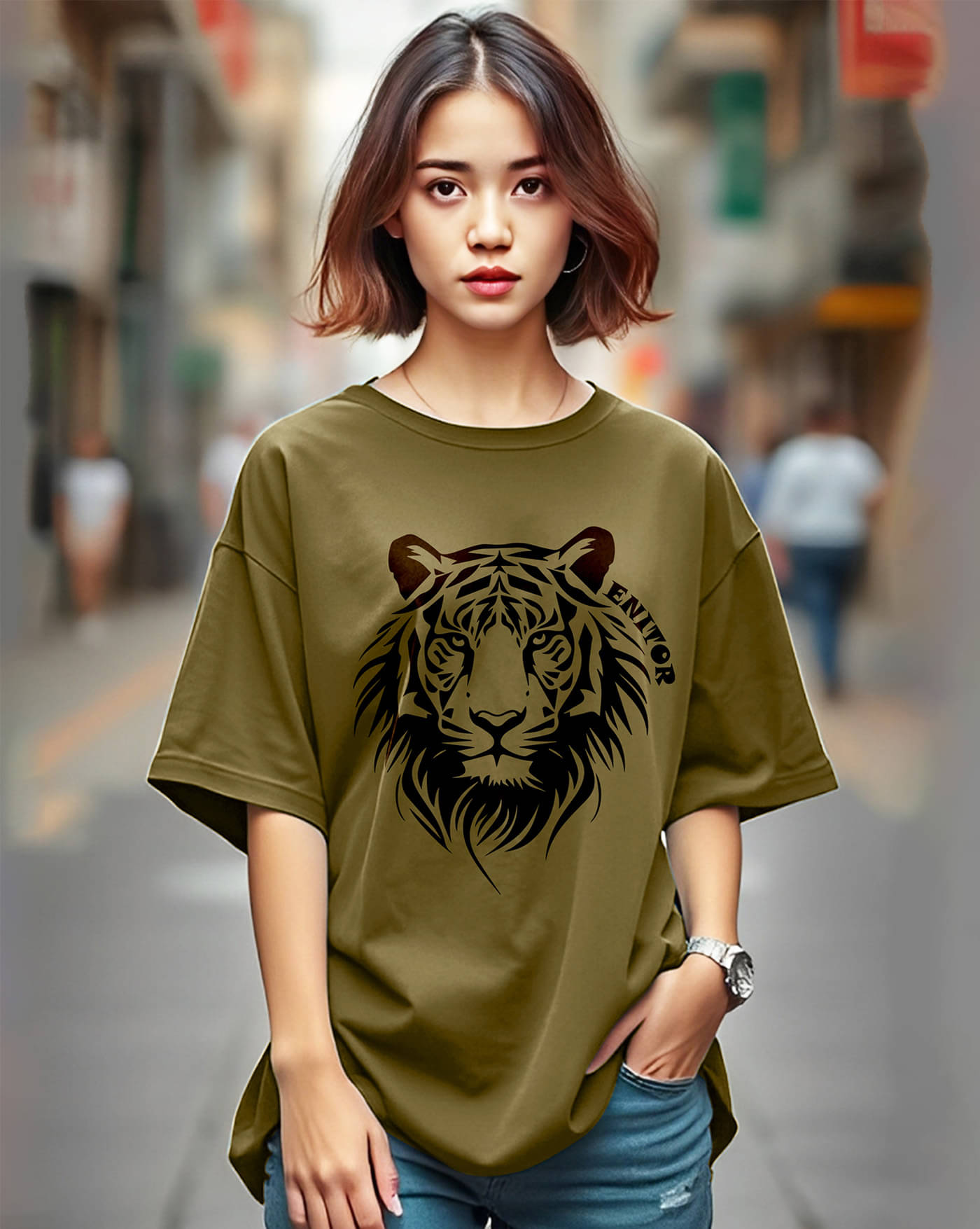     			AUSK Women's Oversized Printed Round Neck Cotton Blend T-Shirt ( Green , Pack of 1 )