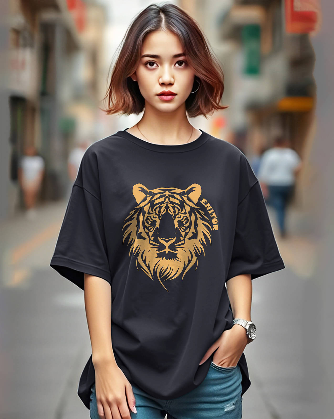 AUSK Women's Oversized Printed Round Neck Cotton Blend T-Shirt ( Black , Pack of 1 ) AUSK Women's Oversized Printed Round Neck Cotton Blend T-Shirt ( Black , Pack of 1 )