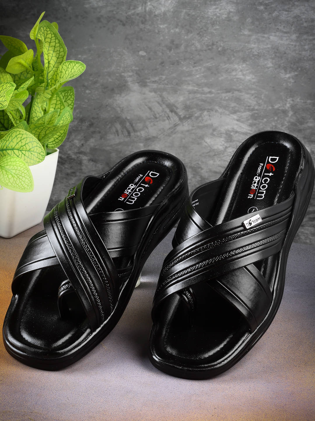     			Action Black Men's Leather Slipper