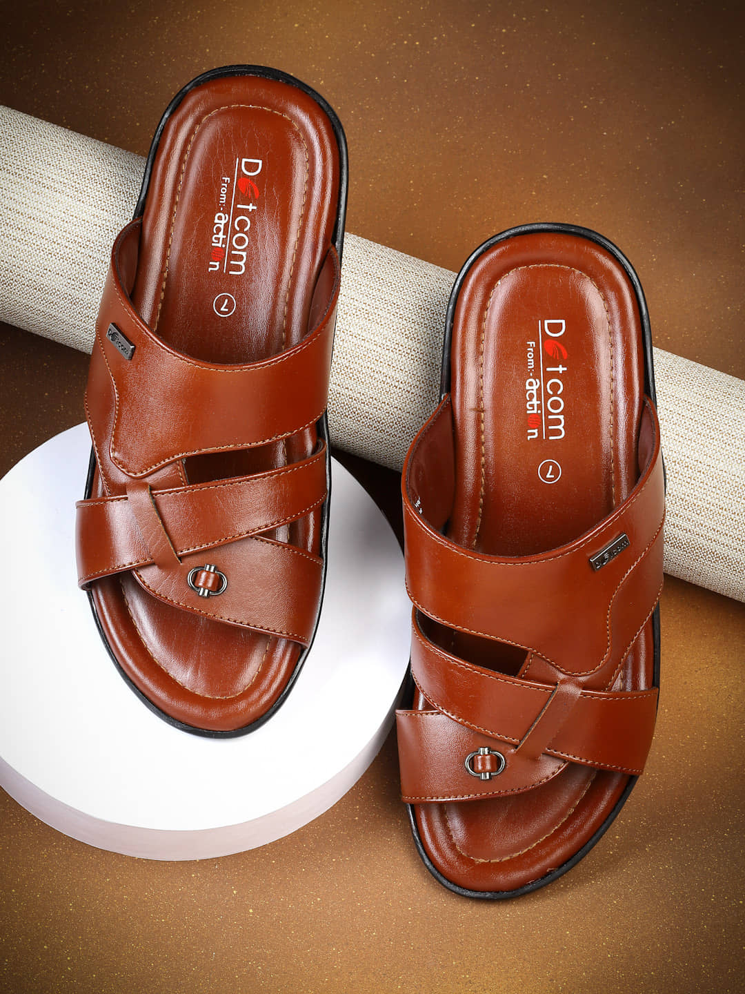 Action Tan Men's Leather Slipper