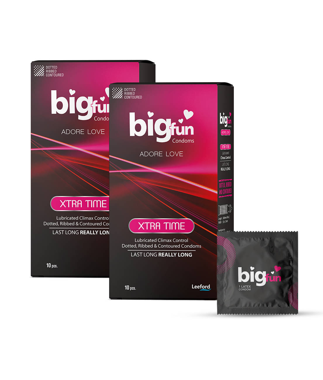 Bigfun Xtra Time Lubricated Climax Control Dotted, Ribbed & Contoured Long Lasting Condom for Men (2 x 10pcs)     			Bigfun Xtra Time Lubricated Climax Control Dotted, Ribbed & Contoured Long Lasting Condom for Men (2 x 10pcs)