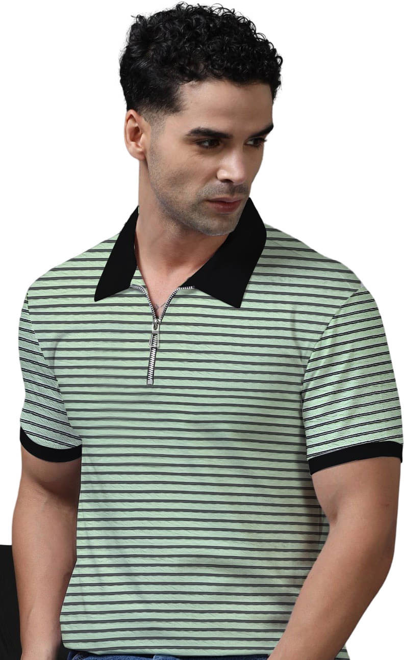 CONWAY Pack of 1 Cotton Blend Regular Fit Self Design Half Sleeves Men's Polo T Shirt ( Light Green )     			CONWAY Pack of 1 Cotton Blend Regular Fit Self Design Half Sleeves Men's Polo T Shirt ( Light Green )