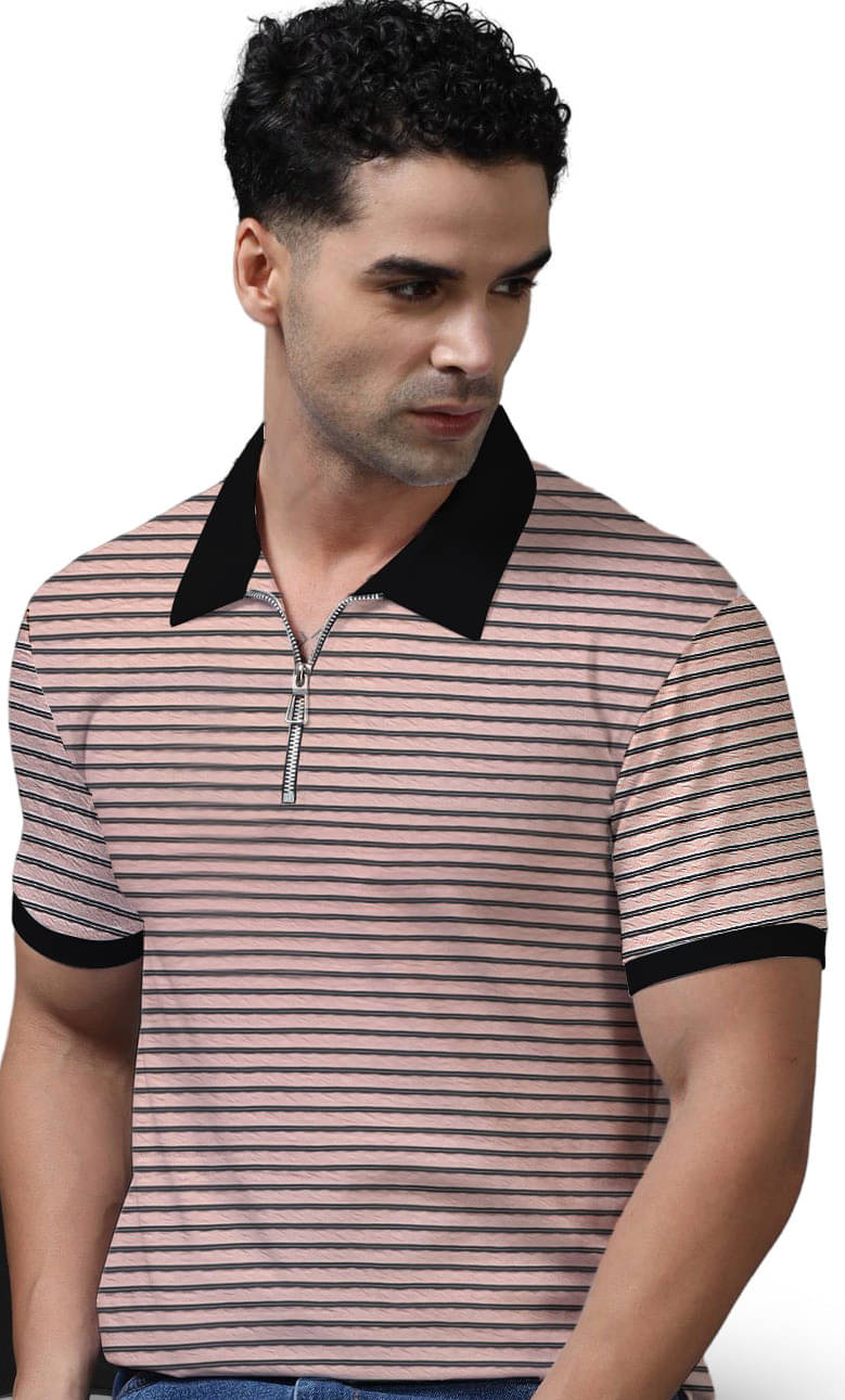 CONWAY Pack of 1 Cotton Blend Regular Fit Self Design Half Sleeves Men's Polo T Shirt ( Pink ) CONWAY Pack of 1 Cotton Blend Regular Fit Self Design Half Sleeves Men's Polo T Shirt ( Pink )