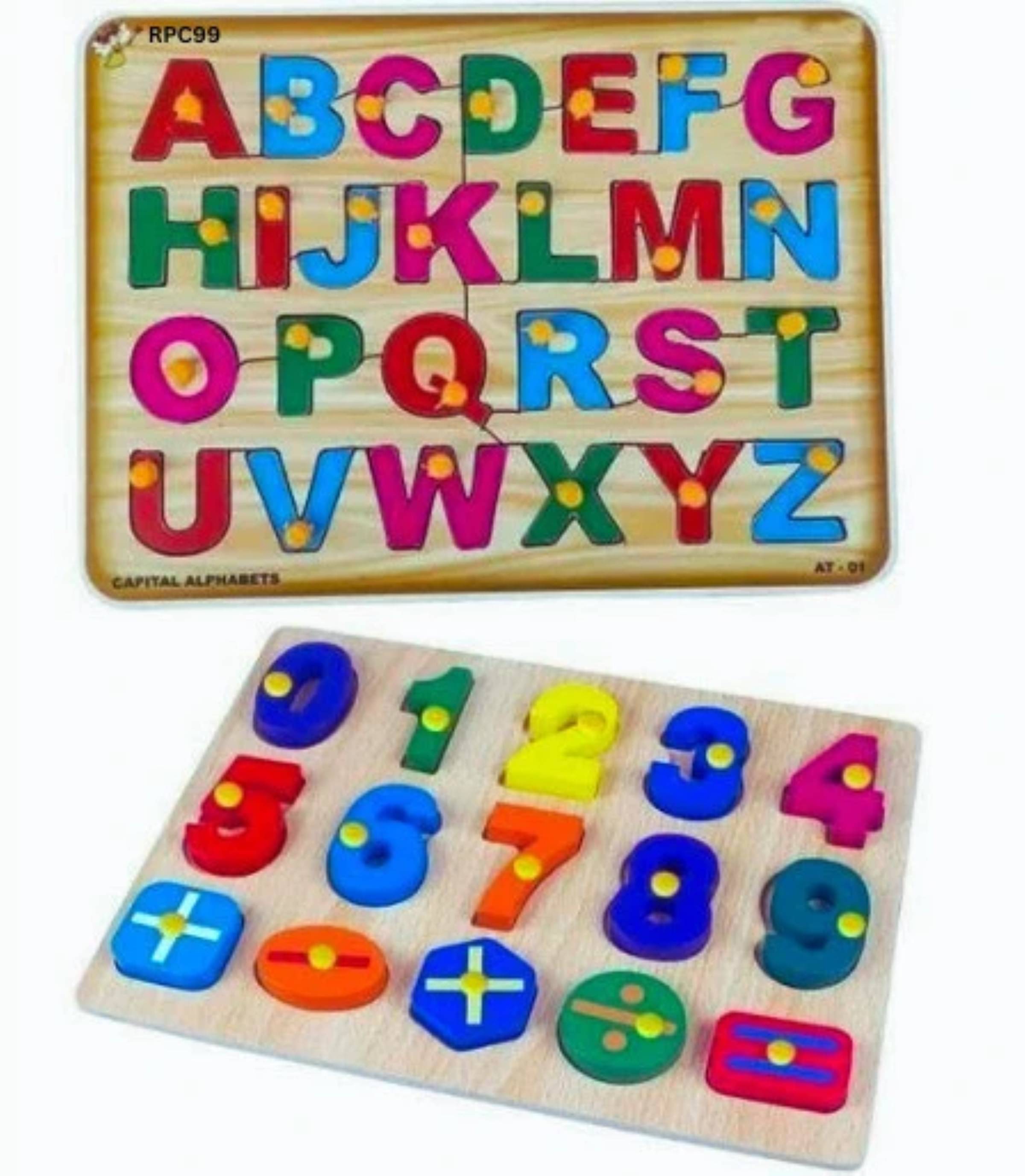     			Combo Wooden Learning Educational Board Alphabets,0To9 Numbers Counting,Kid