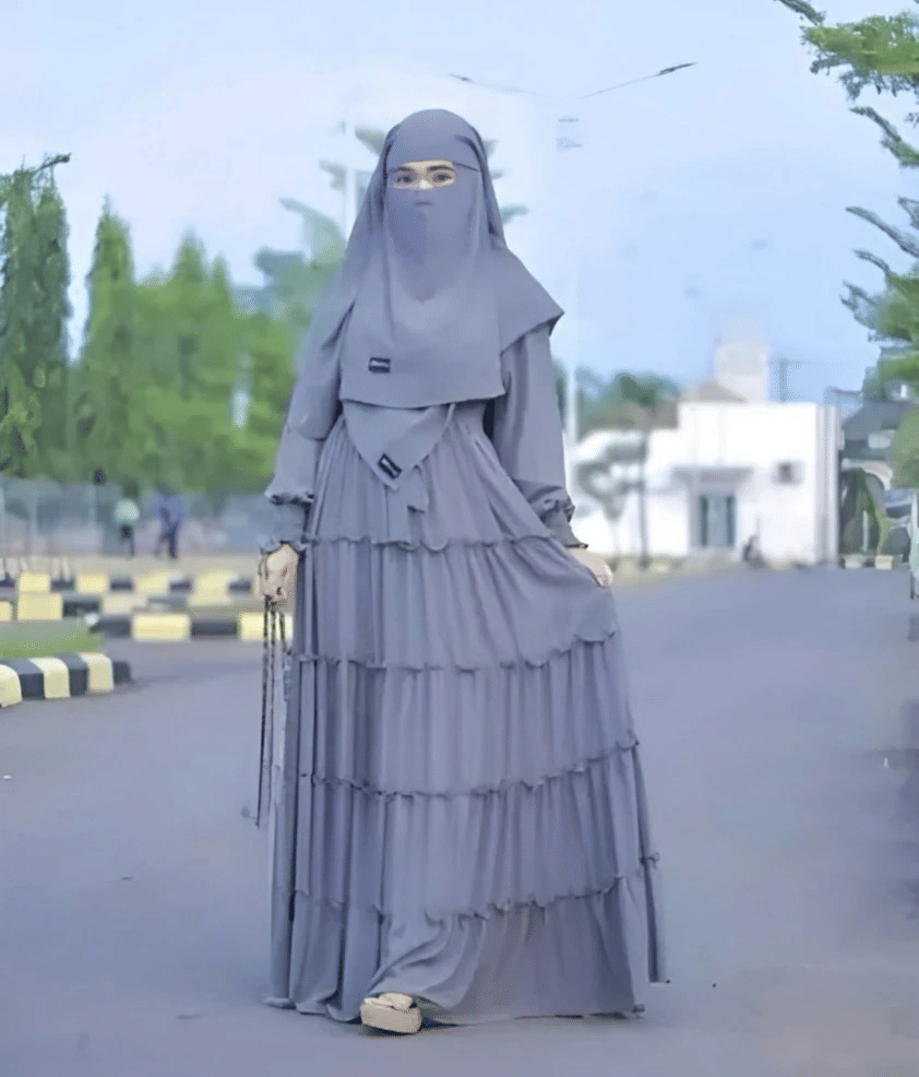     			DS DRESSES Crepe Burqa with Hijab Silver ( Pack of 1 )