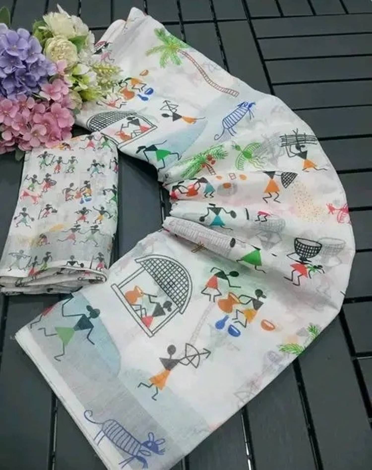 Grubstaker Linen Printed Saree With Unstitched Blouse Piece ( Multicolor 12 ) Grubstaker Linen Printed Saree With Unstitched Blouse Piece ( Multicolor 12 )