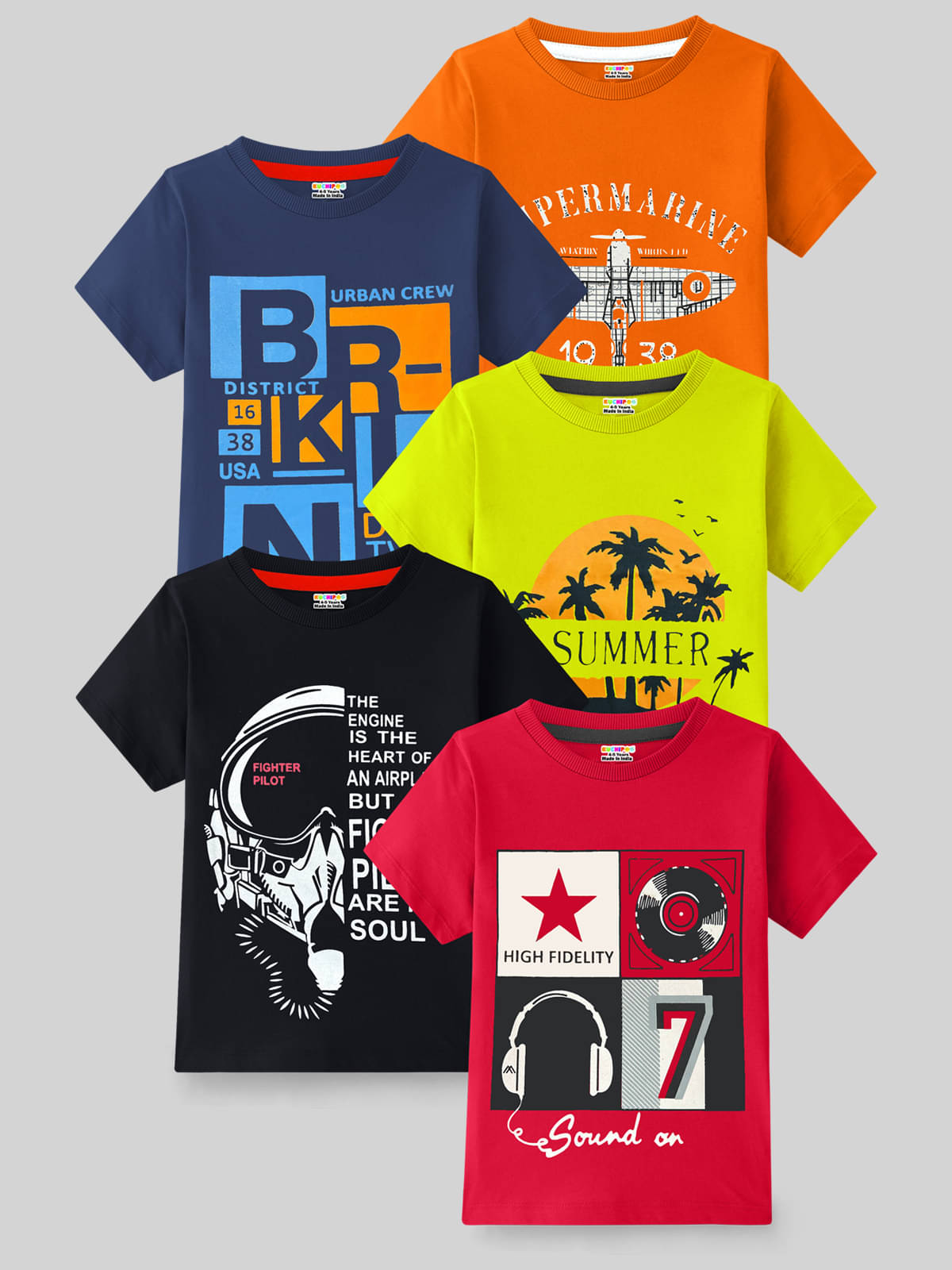     			Kuchipoo Pack of 5 Boys Cotton Blend T-Shirt ( Multicolor )
