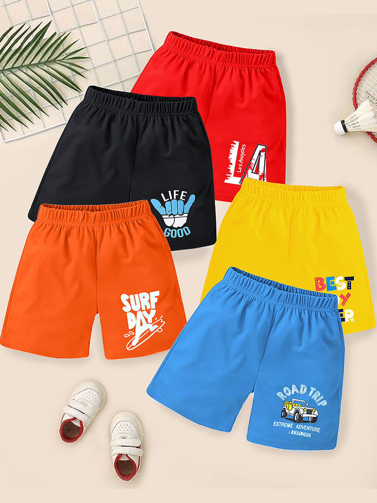 Kuchipoo Pack of 5 Cotton Blend Shorts For Boys ( Multicolor 1 ) - Shorts | Buy online on ZillyBuy