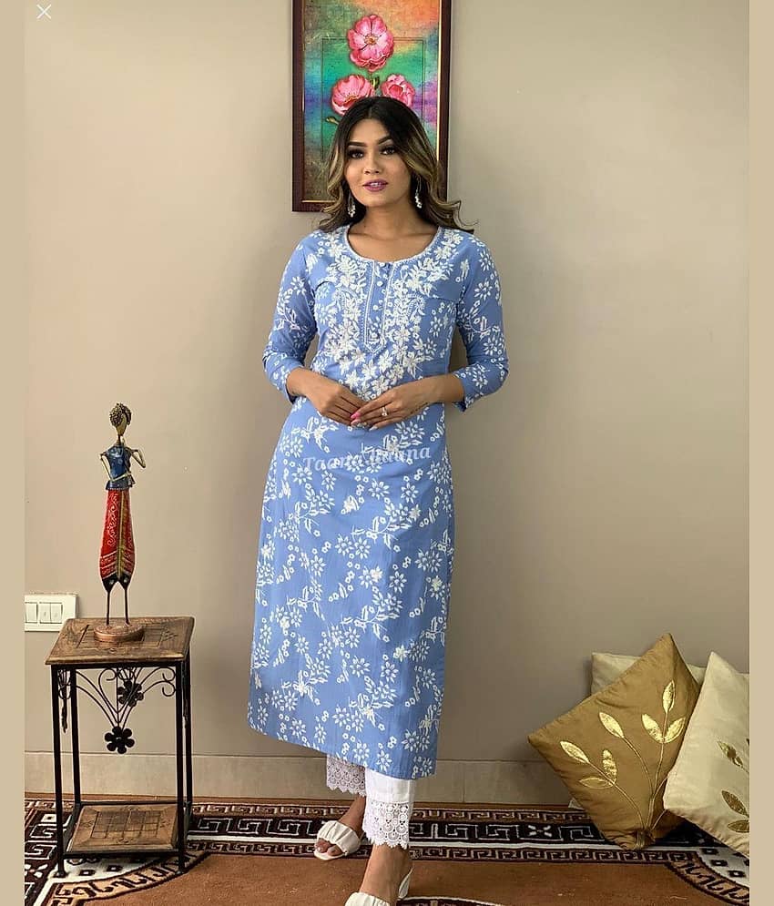Kurta set with palazzos Women Printed Kurta With Trousers Co-Ord Set ( Blue )