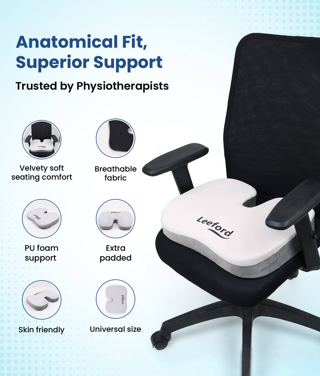     			Leeford Coccyx Car Seat Cushion for Tailbone Pain Relief, Lumbar Back Support for Sitting Comfort (Pack of 1)