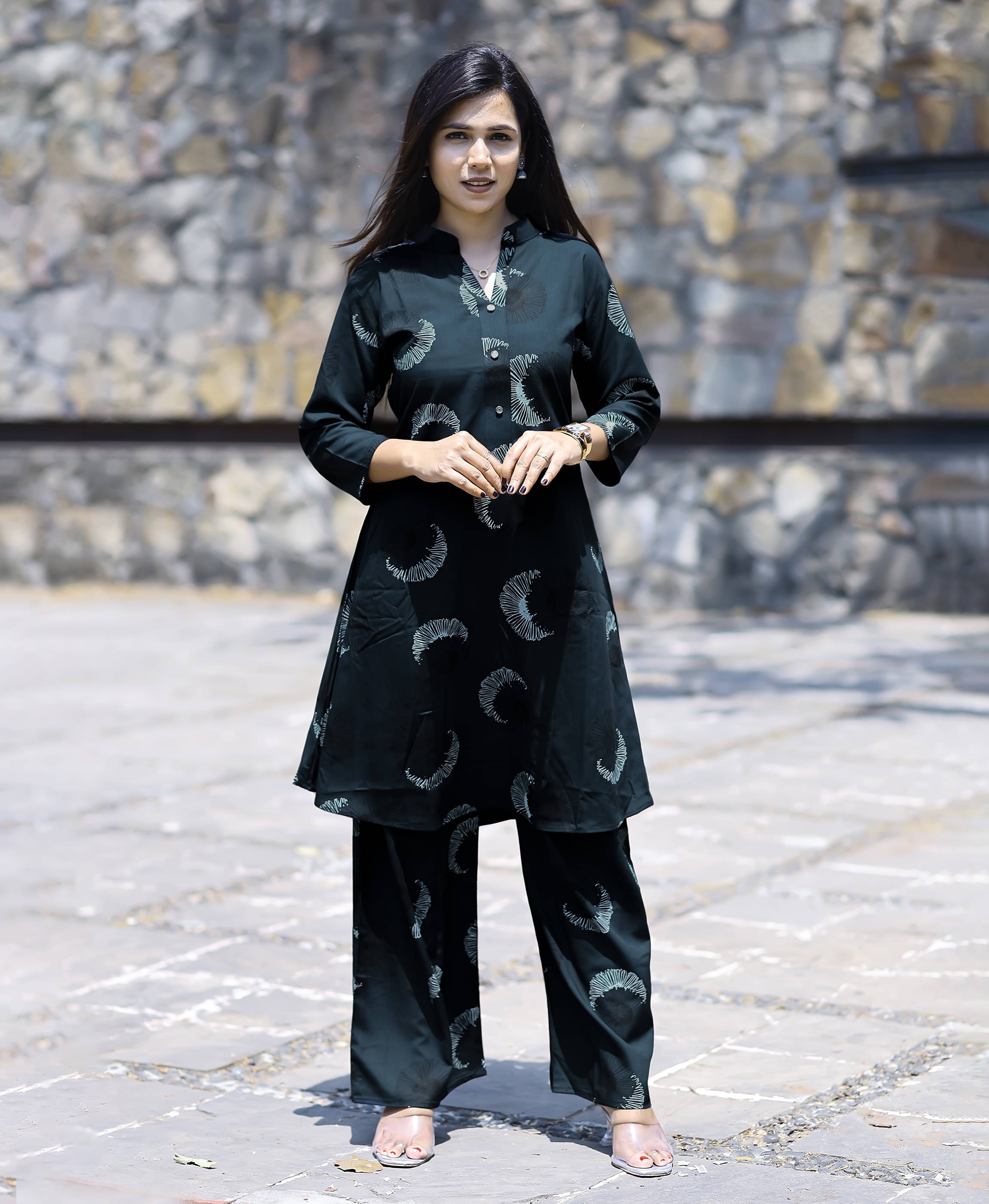 MOJILAA Women Printed Tunic With Trousers Co-Ord Set ( Navy Blue ) MOJILAA Women Printed Tunic With Trousers Co-Ord Set ( Navy Blue )