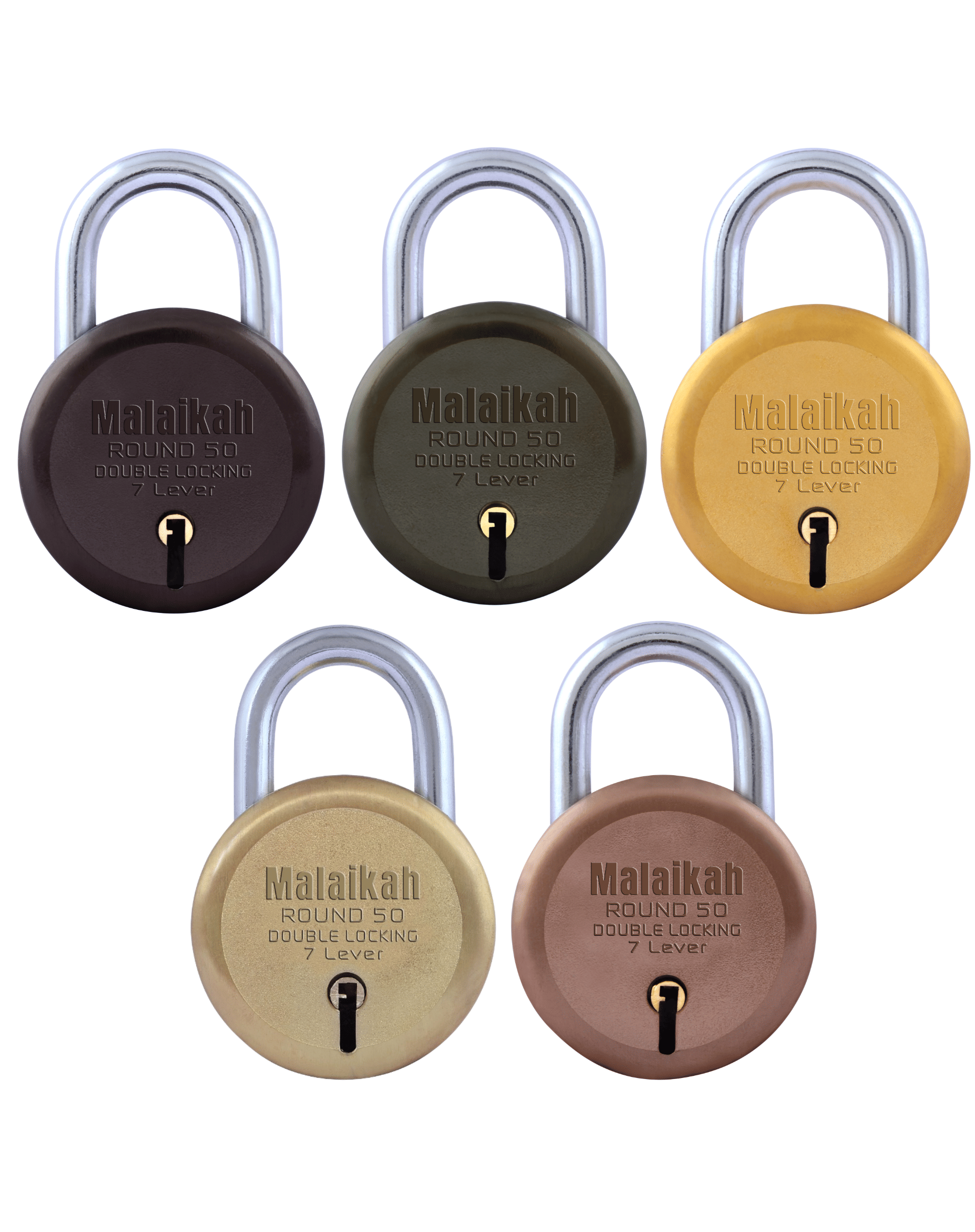 Malaikah Round 50 mm Colour Padlocks( Gold, Rosegold, Green,Brown,Dark Gold) Comes With 3 Keys Pack of 5     			Malaikah Round 50 mm Colour Padlocks( Gold, Rosegold, Green,Brown,Dark Gold) Comes With 3 Keys Pack of 5