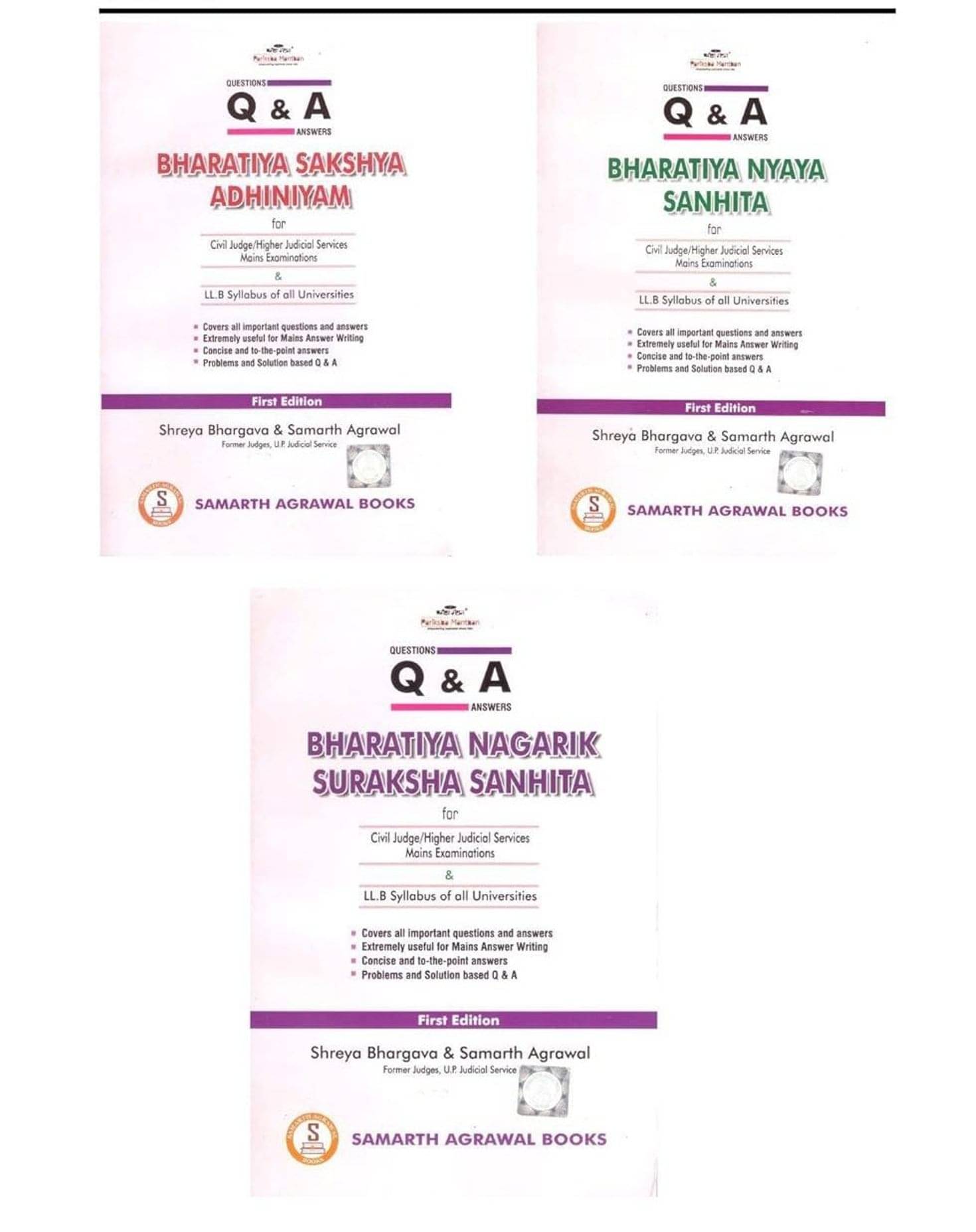 Questions & Answer Books for Civil Judge/Higher Judicial Services Exams, Bharatiya Sakshya Adhiniyam, Bharatiya Nyaya Sanhita, Bharatiya Nagarik Suraksha Sanhita, LLB Syllabus, Samarth Agrawal Books Questions & Answer Books for Civil Judge/Higher Judicial Services Exams, Bharatiya Sakshya Adhiniyam, Bharatiya Nyaya Sanhita, Bharatiya Nagarik Suraksha Sanhita, LLB Syllabus, Samarth Agrawal Books