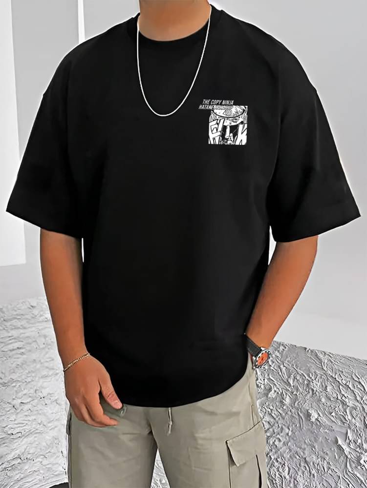     			RF RAVES Cotton Blend Oversized Fit Printed Half Sleeves Men's Round T-Shirt - Black ( Pack of 1 )