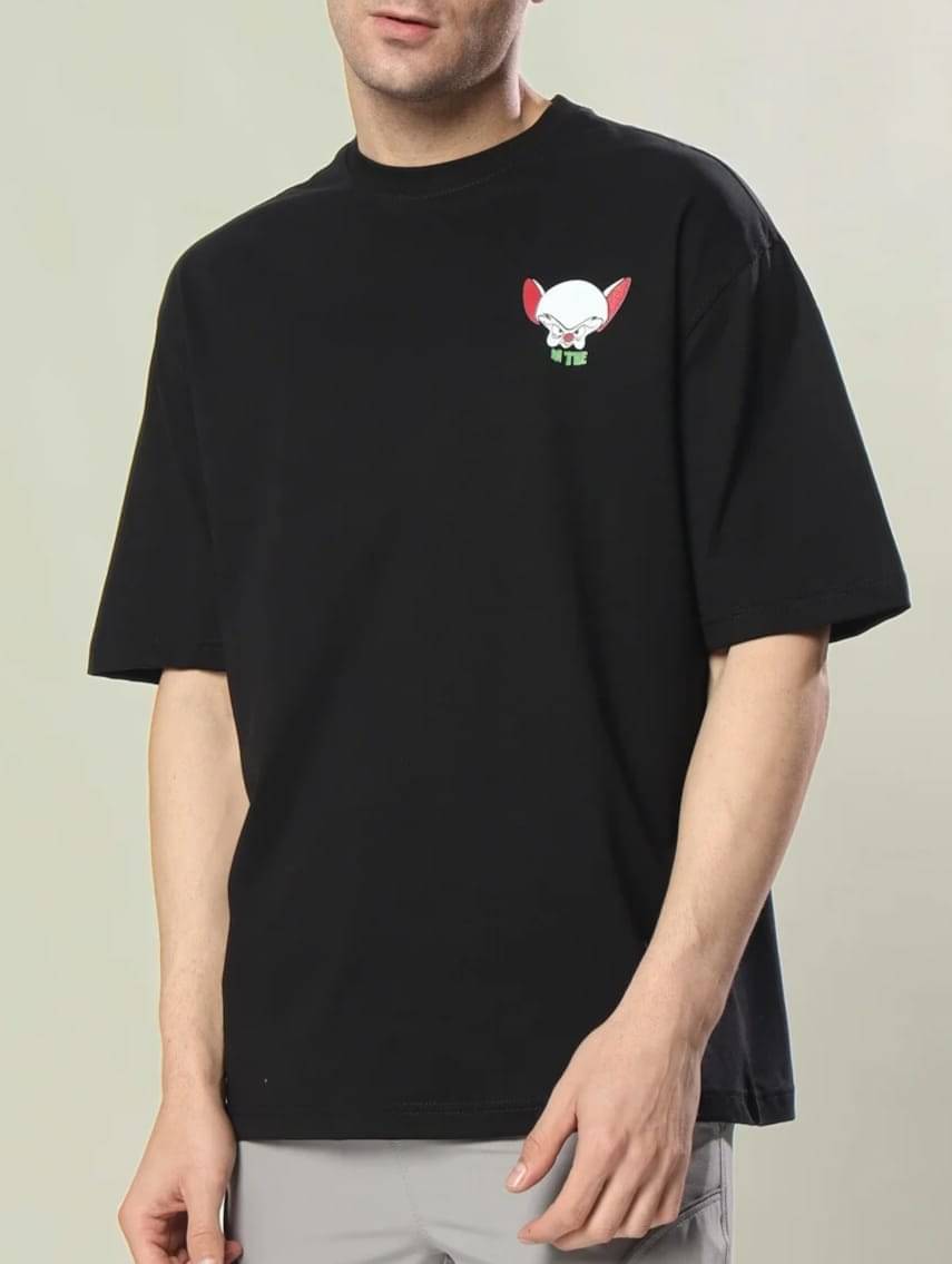     			RF RAVES Cotton Blend Oversized Fit Printed Half Sleeves Men's Round T-Shirt - Black ( Pack of 1 )
