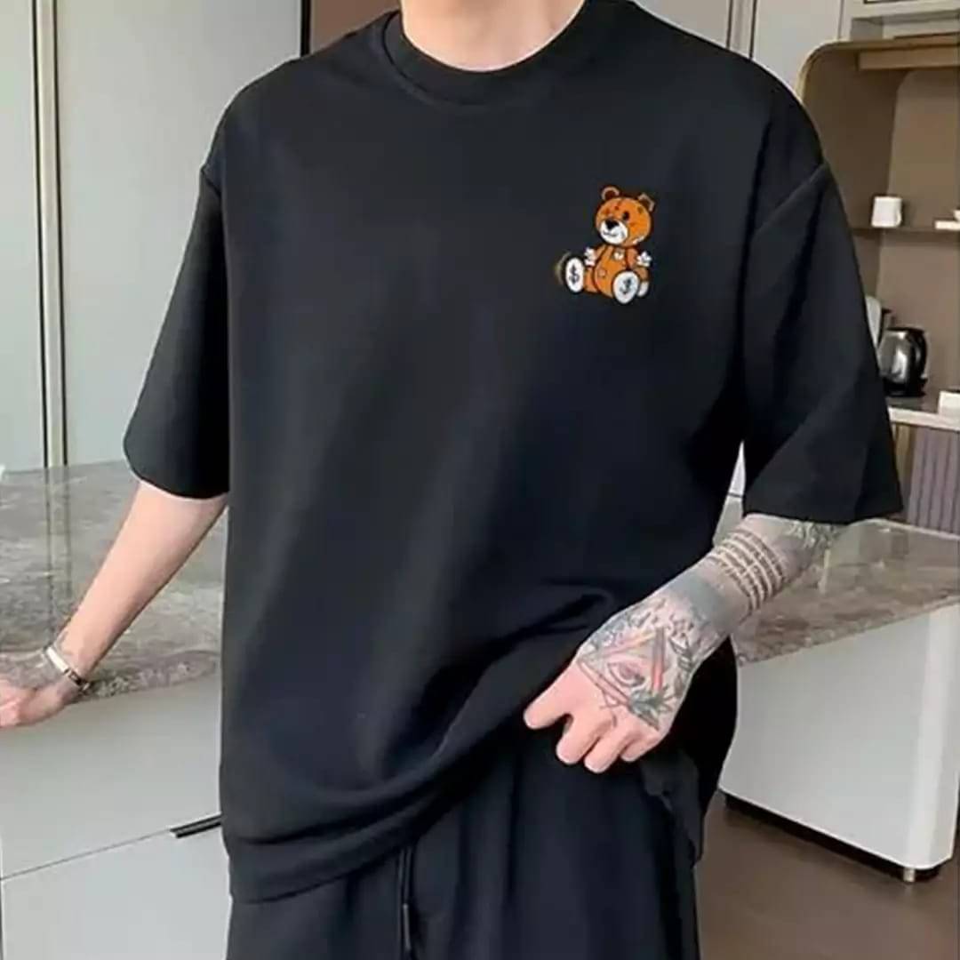RF RAVES Cotton Blend Oversized Fit Printed Half Sleeves Men's Round T-Shirt - Black ( Pack of 1 ) RF RAVES Cotton Blend Oversized Fit Printed Half Sleeves Men's Round T-Shirt - Black ( Pack of 1 )