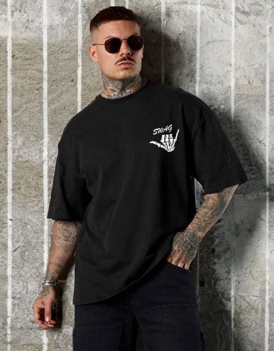     			RF RAVES Cotton Blend Oversized Fit Printed Half Sleeves Men's Round T-Shirt - Black ( Pack of 1 )