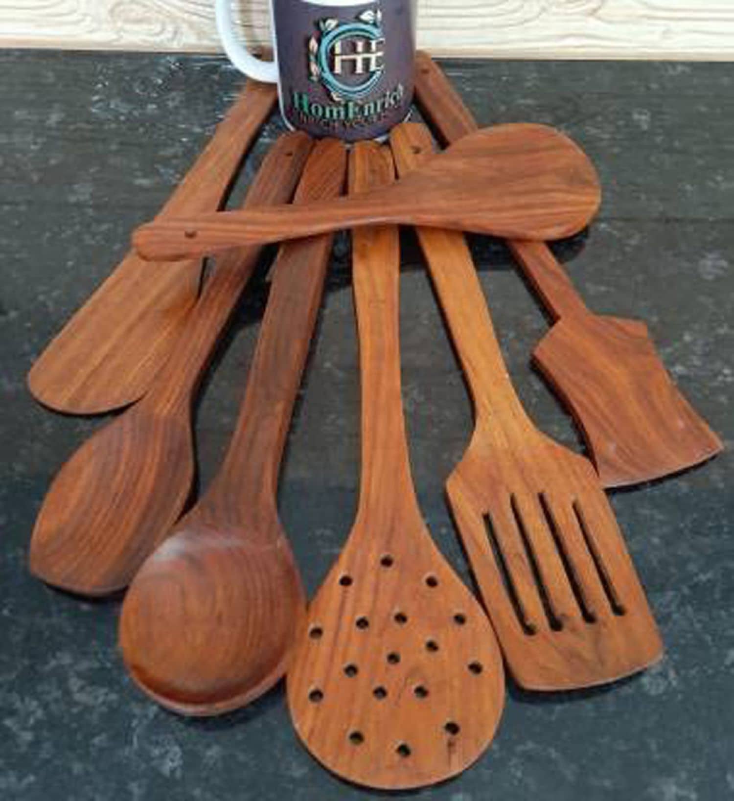SWH spoon 7 Wooden Serving Spoon Brown ( Pack of 7 )