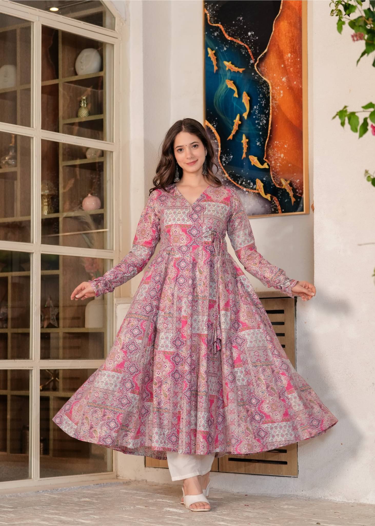     			Sitaram Designer Cotton Printed Kurti With Palazzo Women's Stitched Salwar Suit - Pink ( Pack of 1 )