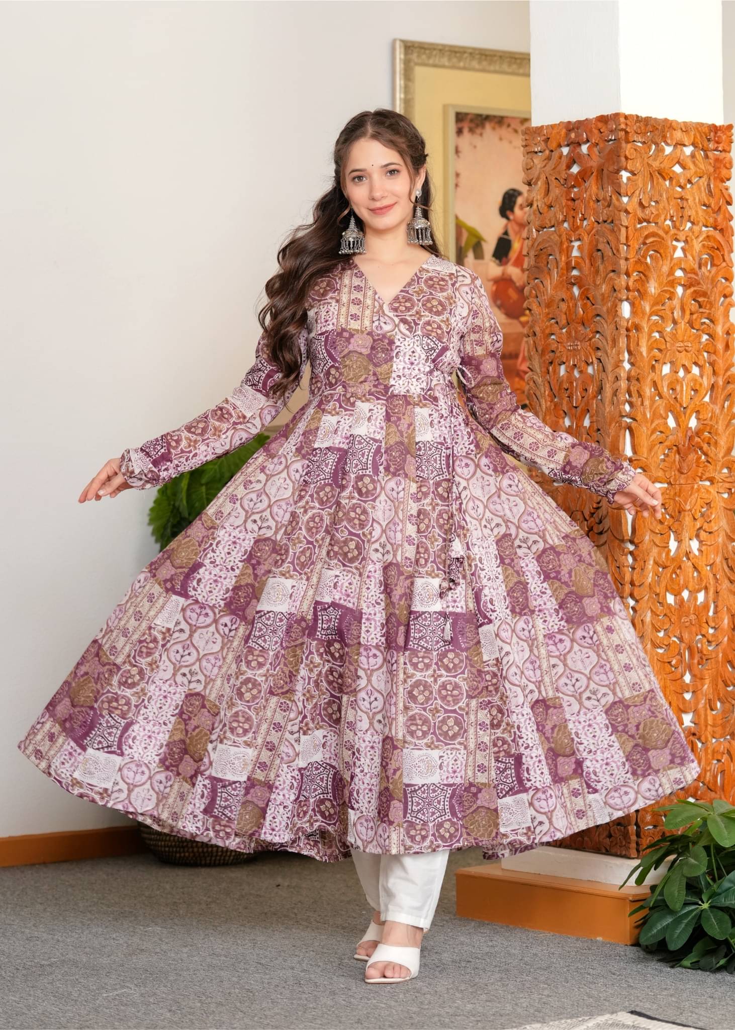     			Sitaram Designer Cotton Printed Kurti With Palazzo Women's Stitched Salwar Suit - Purple ( Pack of 1 )