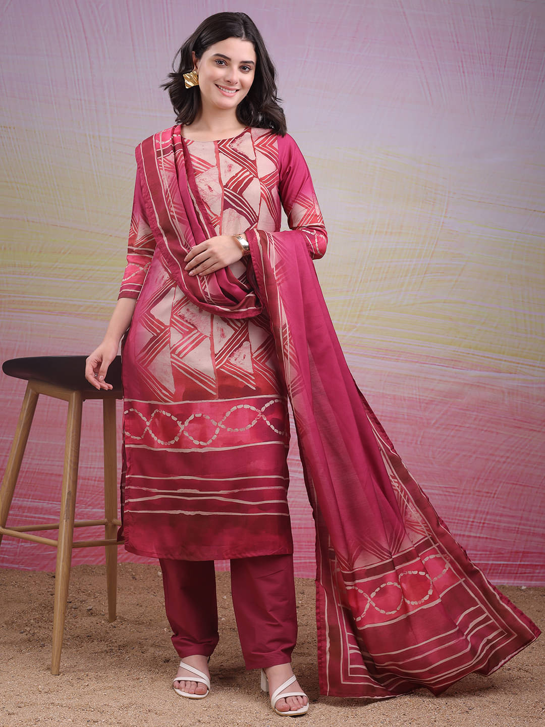     			Sitaram Designer Women's Viscose Printed Kurti With Pants ( Pink )