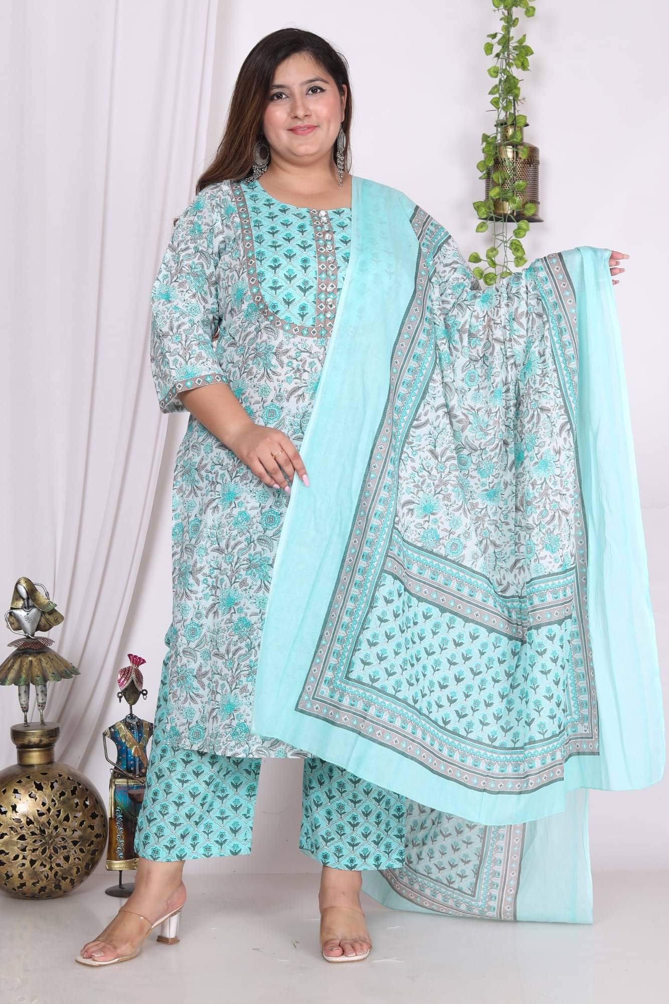     			Swasti Cotton Printed Kurti With Palazzo Women's Stitched Salwar Suit - Blue ( Pack of 1 )