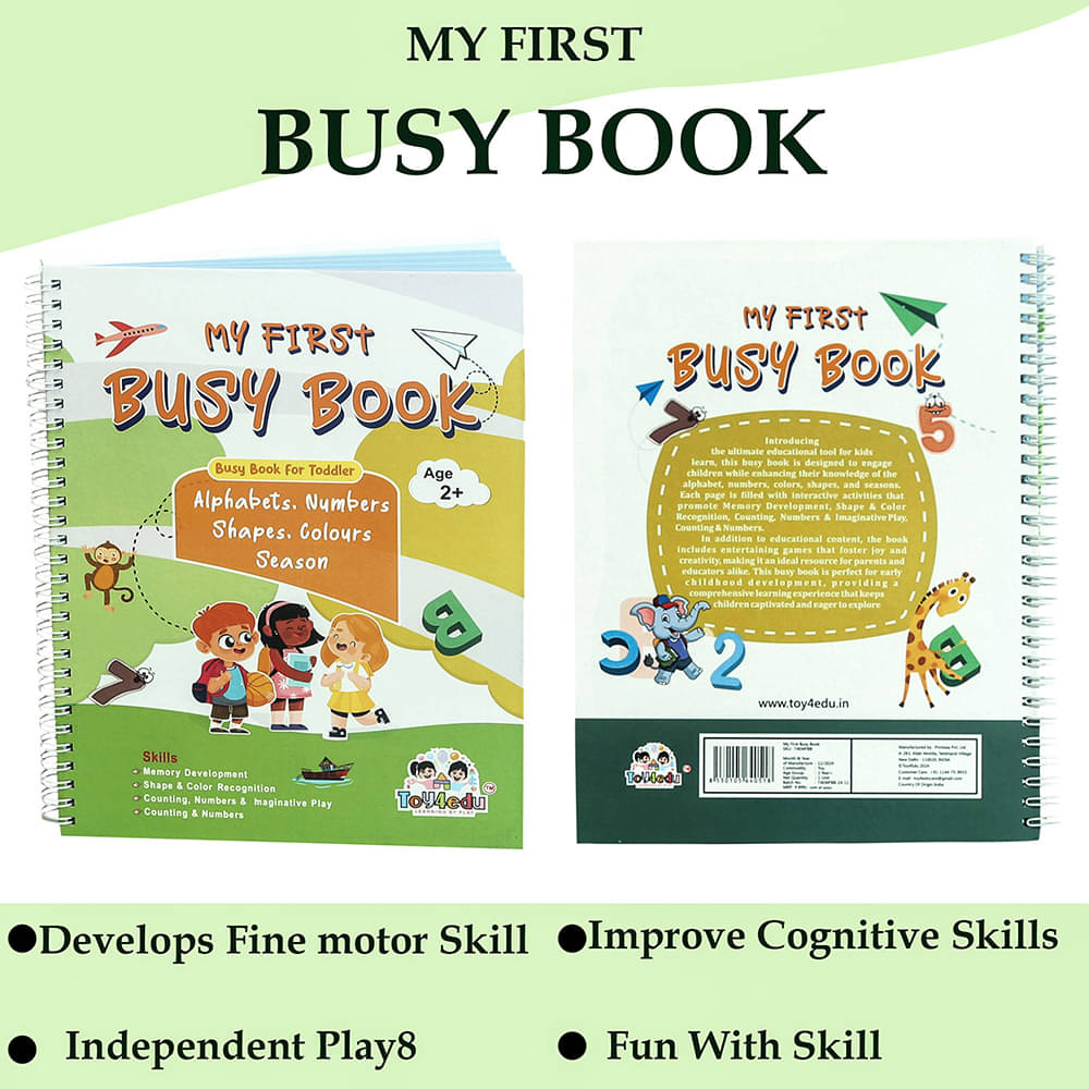     			Toy4Edu Busy Book - Montessori Quiet Book for Toddlers | Engaging Learning Toy with Alphabet, Numbers, Shapes & Colors | Perfect Preschool Birthday Return Gift