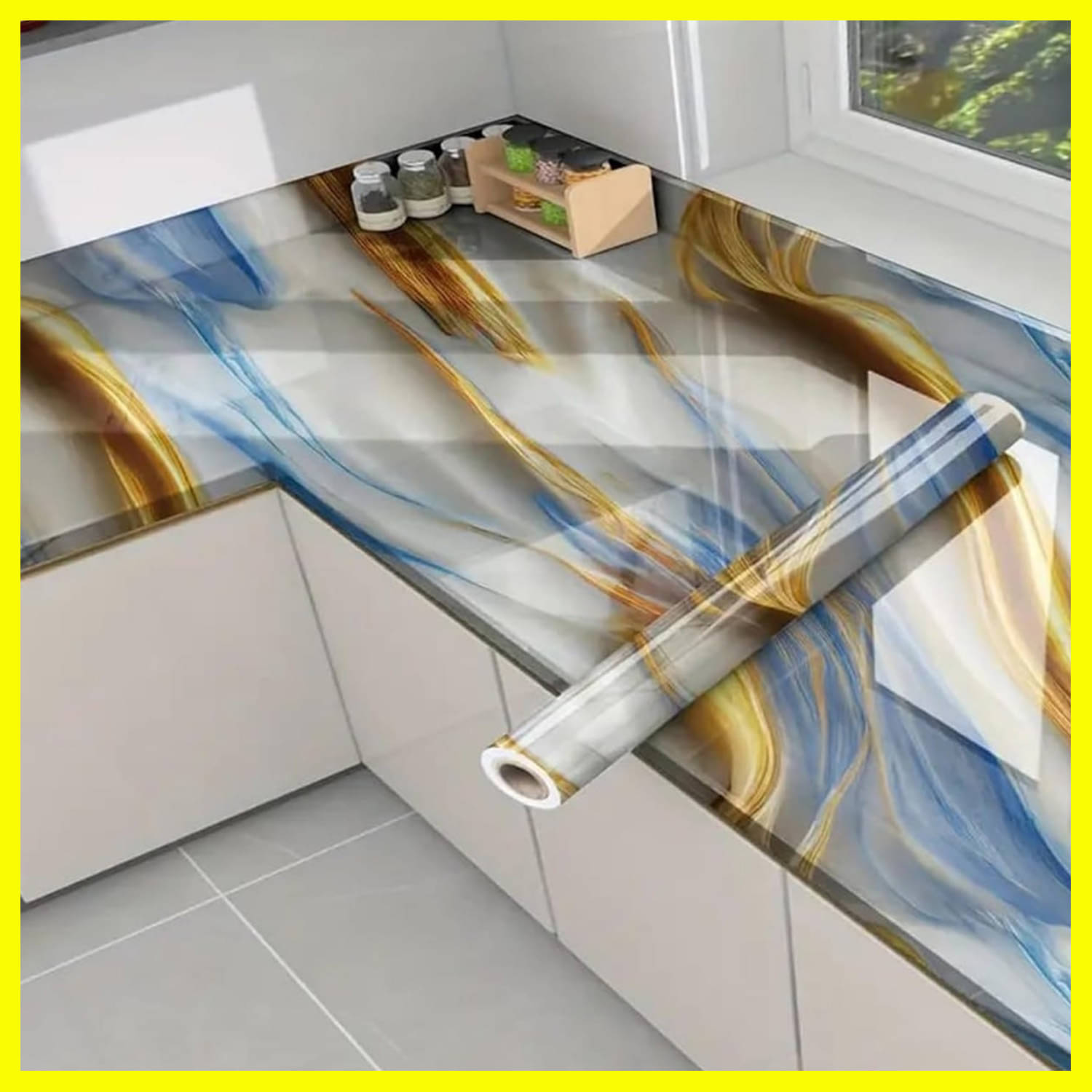     			UNAGARRISE Vinyl Marble Wallpaper Peel and Stick Waterproof Wallpaper for Home Kitchen Countertop Cabinet Furniture Oil Proof Kitchen Stickers (60X200cm)
