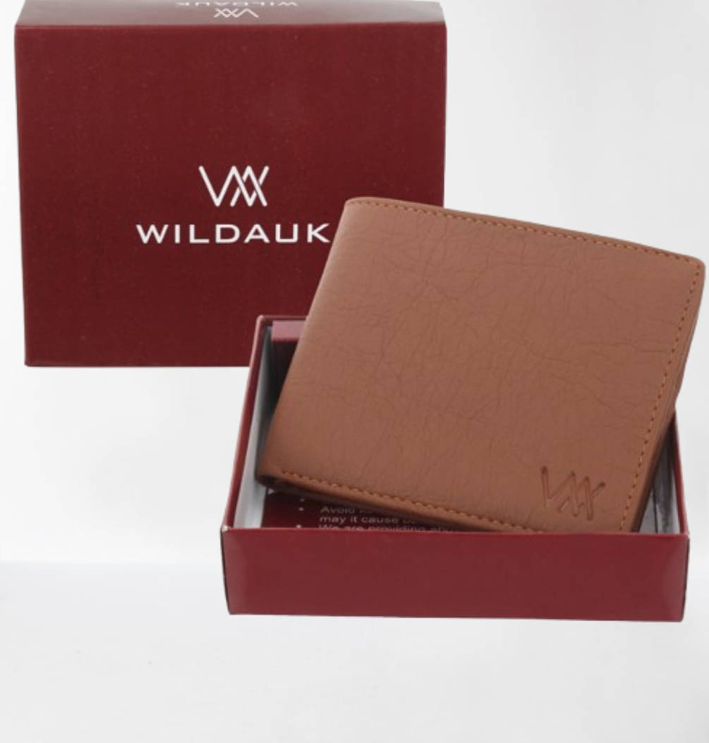     			WILDAUK PU Self Design Men's Regular Wallet With More Than 10 Slots For Card ( Tan , Pack of 1 )