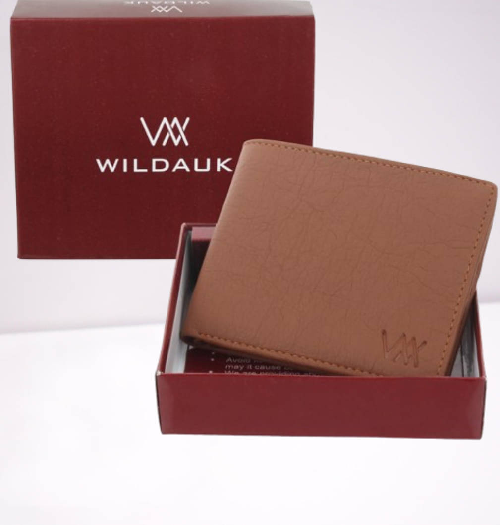     			WILDAUK PU Self Design Men's Regular Wallet With More Than 10 Slots For Card ( Tan , Pack of 1 )