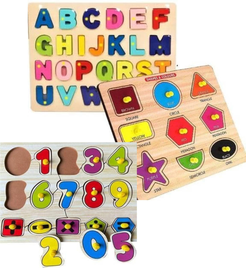     			Wooden Learning Educational Game Board for Kids(ABCD & SHAPE & 0 T0 10)