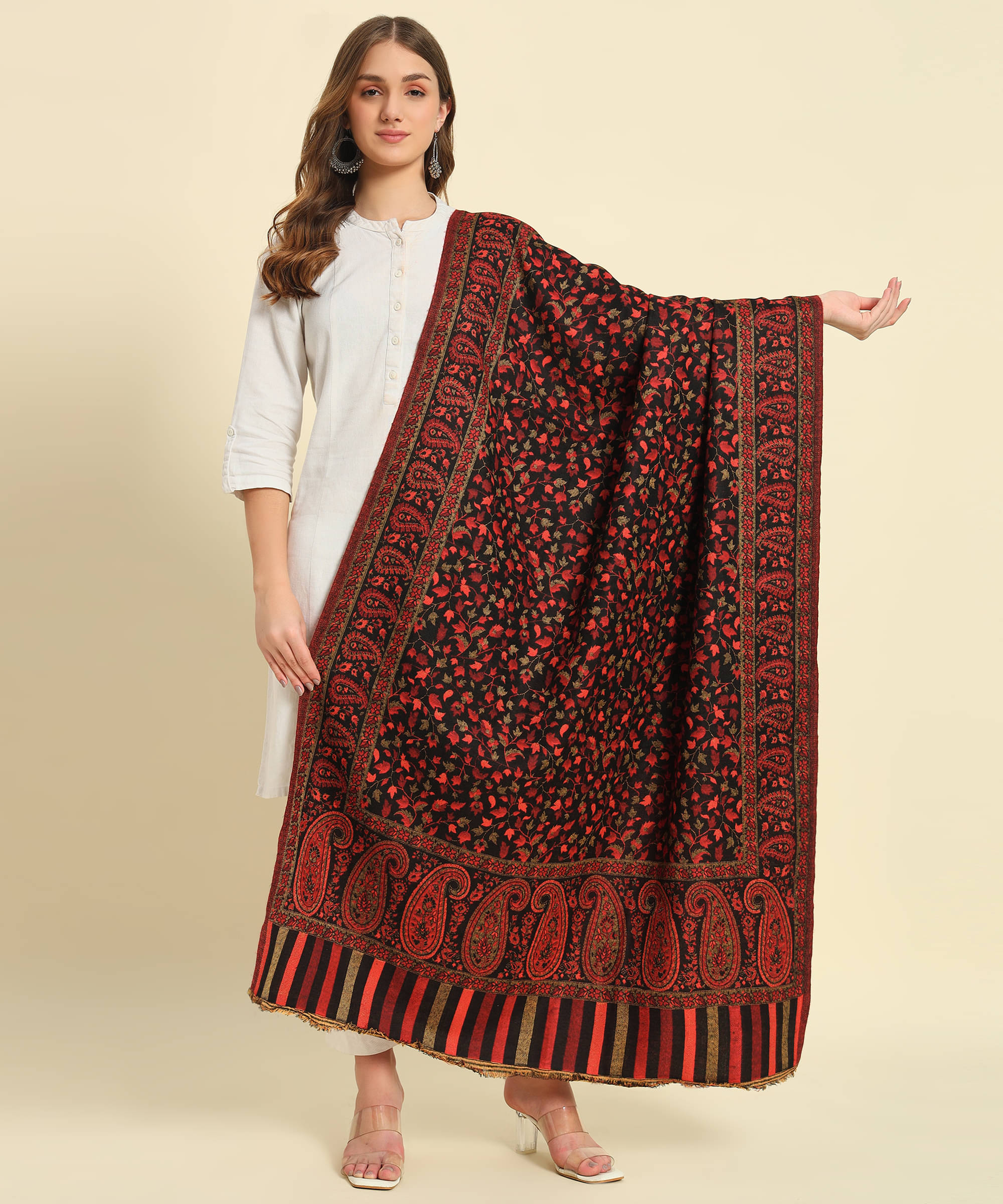     			ZEPPI Black Self Design Shawl - ( Pack of 1 )