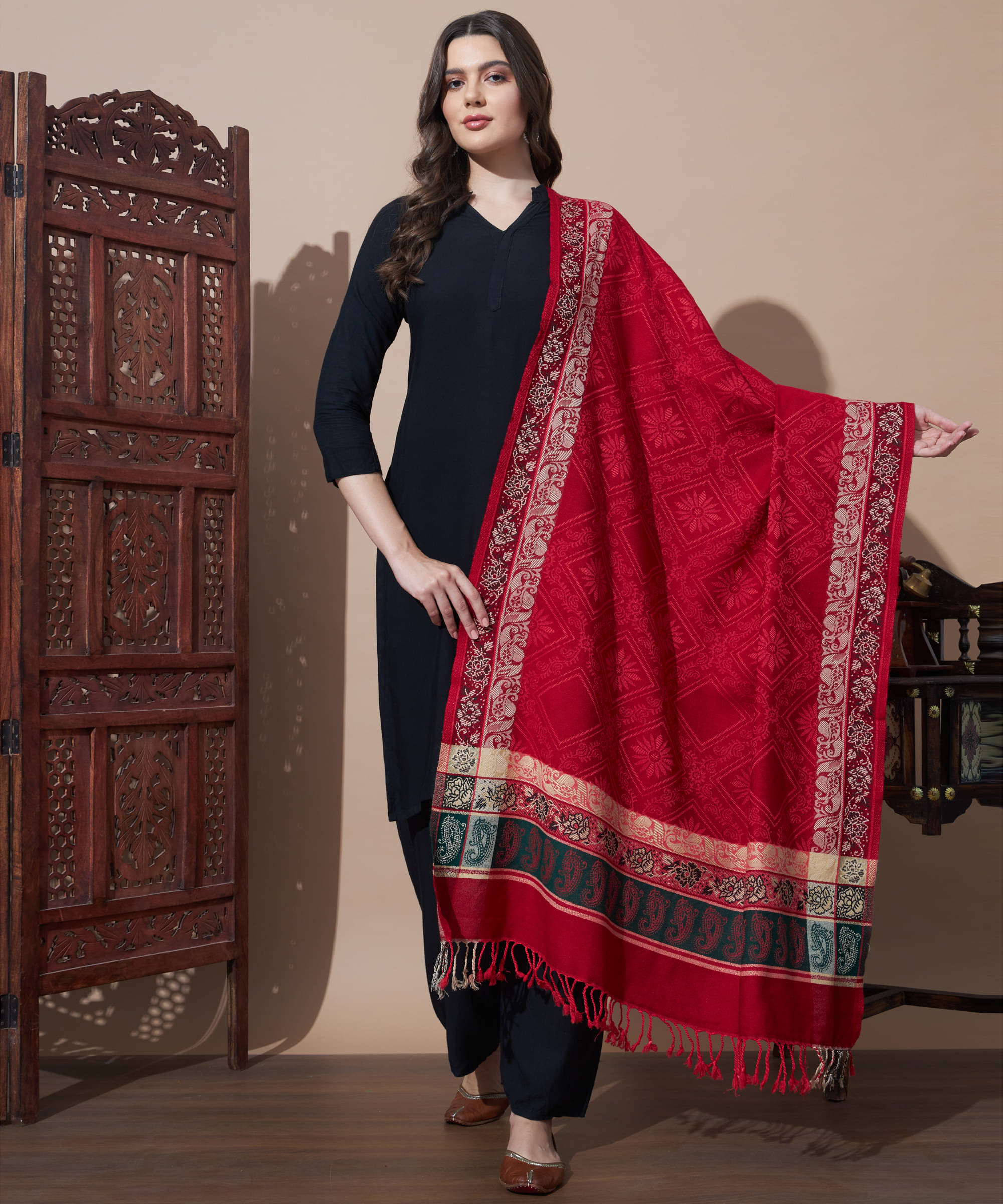 ZEPPI Maroon Self Design Shawl - ( Pack of 1 ) ZEPPI Maroon Self Design Shawl - ( Pack of 1 )