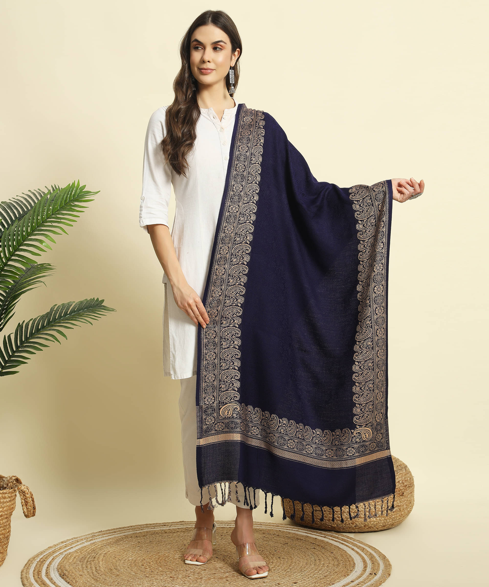 ZEPPI Navy Self Design Shawl - ( Pack of 1 ) ZEPPI Navy Self Design Shawl - ( Pack of 1 )